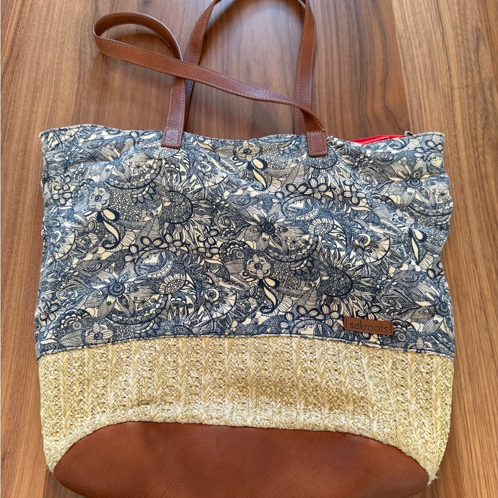 Sakroots Floral Blue and Tan Tote